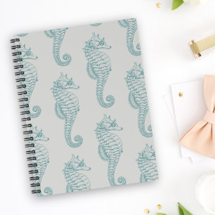 Tropical Seahorses, Seahorse Pattern - Blue Grey Notebook