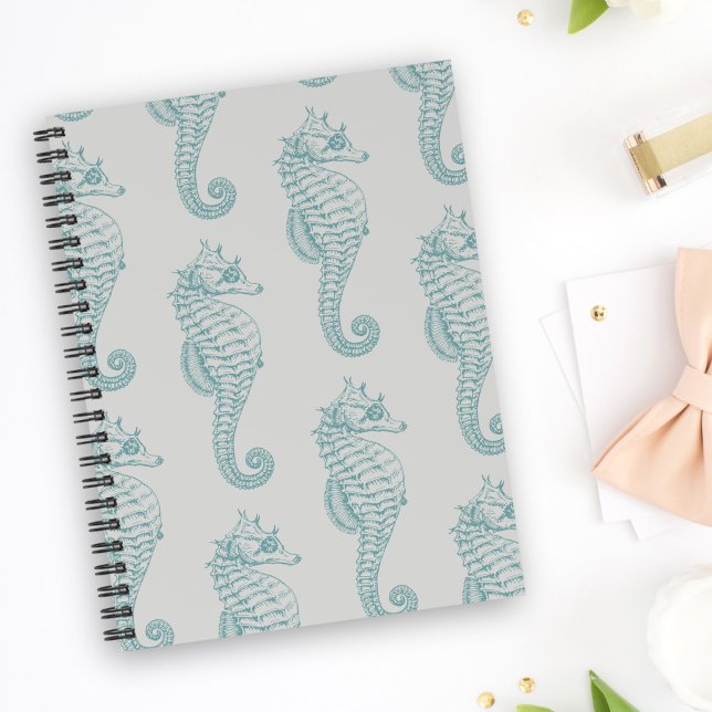 Tropical Seahorses, Seahorse Pattern - Blue Grey Notebook (Creator Uploaded)