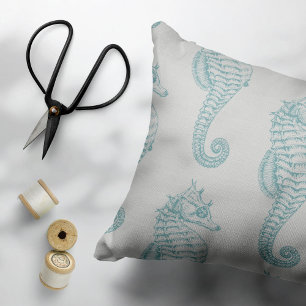 Tropical Seahorses, Seahorse Pattern - Blue Grey Pillowcase