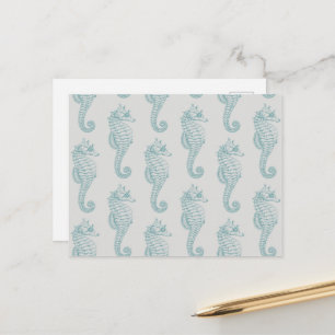 Tropical Seahorses, Seahorse Pattern - Blue Grey Postcard