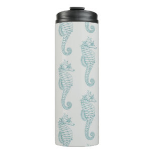 Tropical Seahorses, Seahorse Pattern - Blue Grey Thermal Tumbler