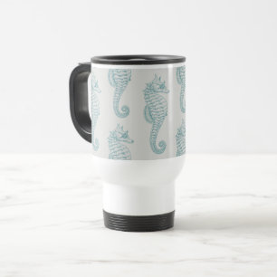 Tropical Seahorses, Seahorse Pattern - Blue Grey Travel Mug