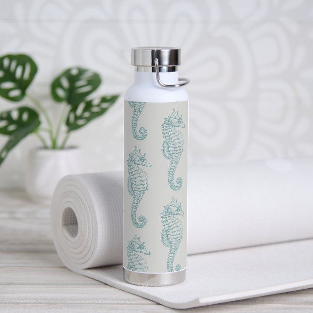 Tropical Seahorses, Seahorse Pattern - Blue Grey Water Bottle (Yoga)