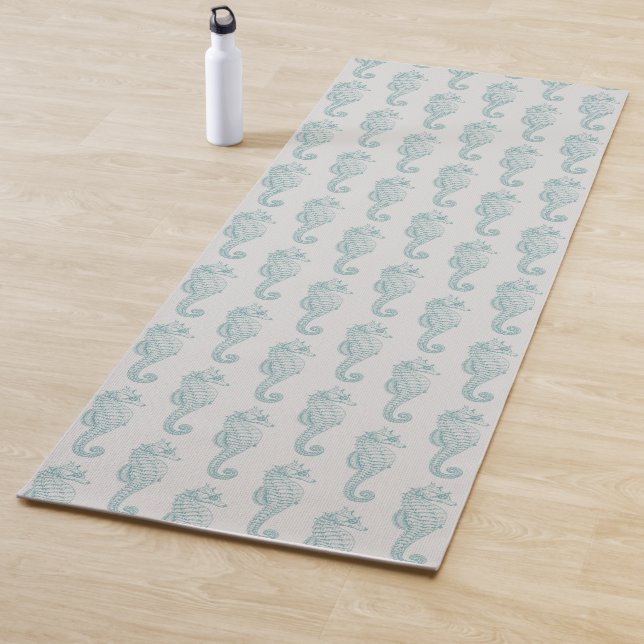 Tropical Seahorses, Seahorse Pattern - Blue Grey Yoga Mat (In Situ)