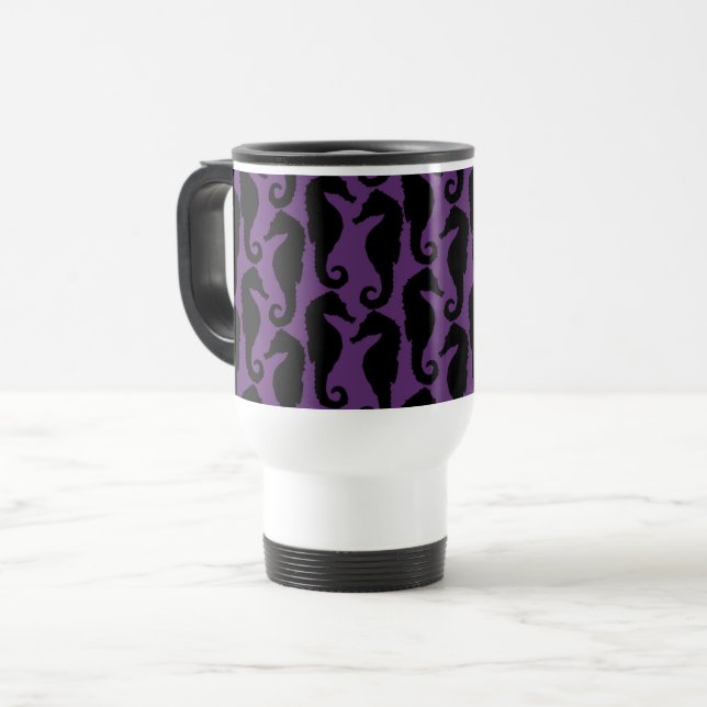 Tropical Seahorses, Seahorse Pattern - Purple  Travel Mug (Front Left)