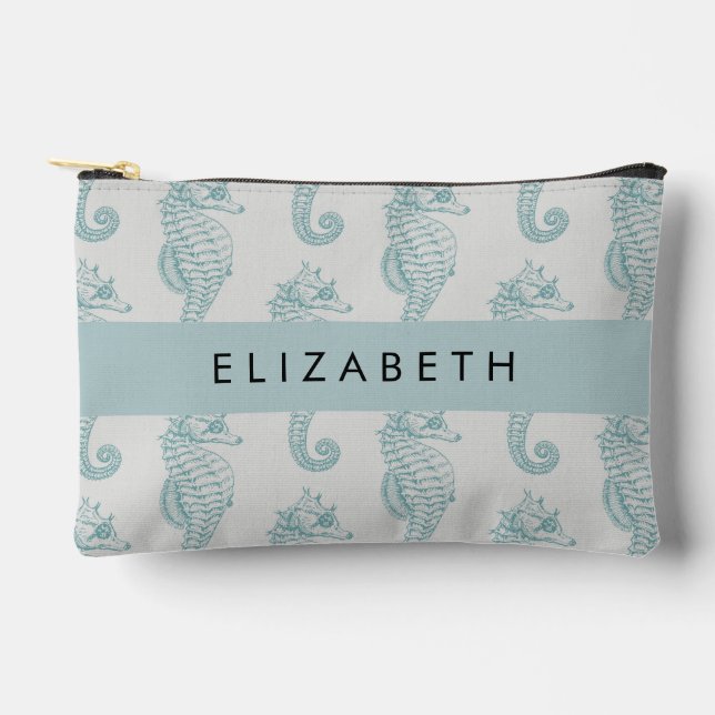 Tropical Seahorses, Seahorse Pattern, Your Name Accessory Pouch (Front)