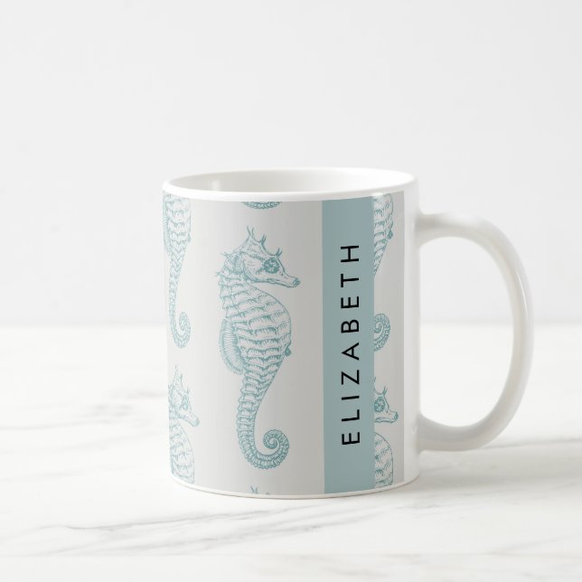 Tropical Seahorses, Seahorse Pattern, Your Name Coffee Mug (Right)