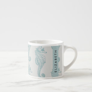 Tropical Seahorses, Seahorse Pattern, Your Name Espresso Cup
