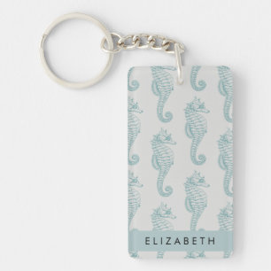 Tropical Seahorses, Seahorse Pattern, Your Name Key Ring