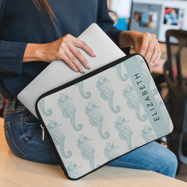 Tropical Seahorses, Seahorse Pattern, Your Name Laptop Sleeve (Creator Uploaded)