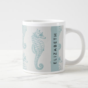 Tropical Seahorses, Seahorse Pattern, Your Name Large Coffee Mug