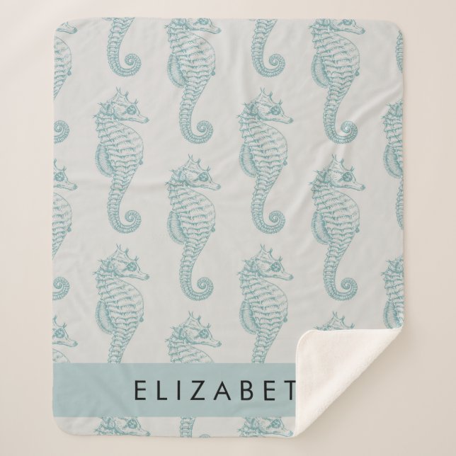Tropical Seahorses, Seahorse Pattern, Your Name Sherpa Blanket (Front)