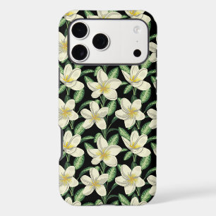 Tropical seamless pattern white flowers green leaf