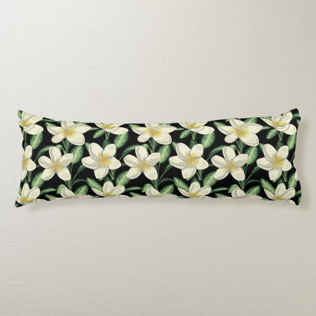 Tropical seamless pattern white flowers green leaf body cushion (Front)
