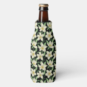Tropical seamless pattern white flowers green leaf bottle cooler