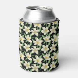 Tropical seamless pattern white flowers green leaf can cooler