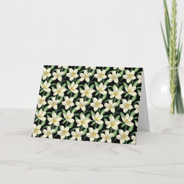 Tropical seamless pattern white flowers green leaf card (Front)