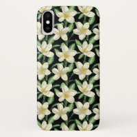Tropical seamless pattern white flowers green leaf