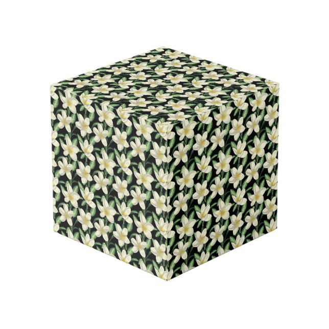 Tropical seamless pattern white flowers green leaf cube (Front Angled)
