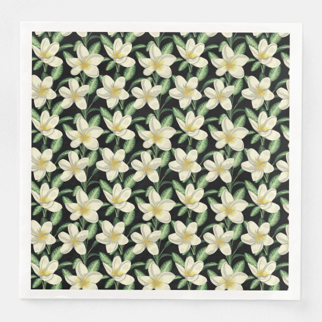 Tropical seamless pattern white flowers green leaf napkin (Front)