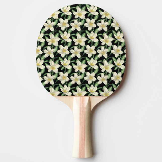 Tropical seamless pattern white flowers green leaf ping pong paddle (Front)