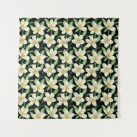 Tropical seamless pattern white flowers green leaf