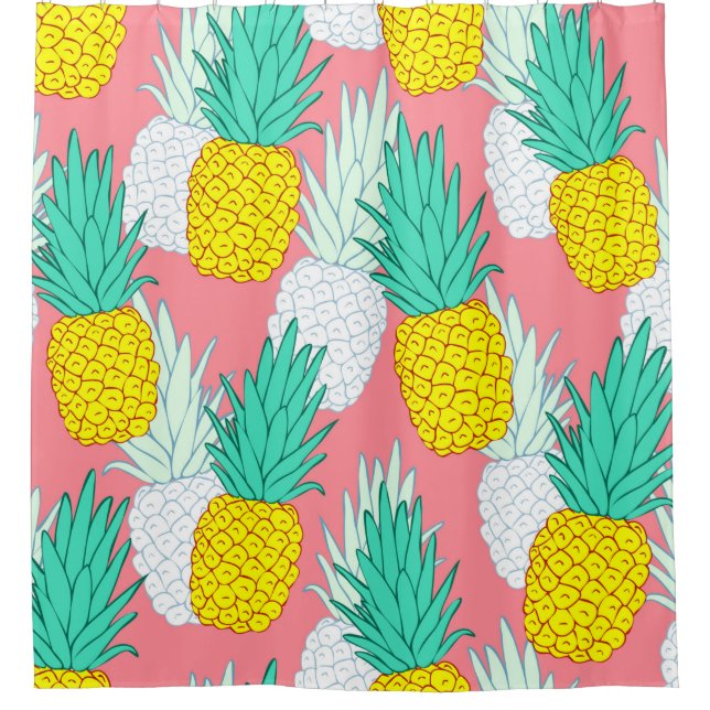 Tropical seamless pattern with exotic pineapples.  shower curtain (Front)