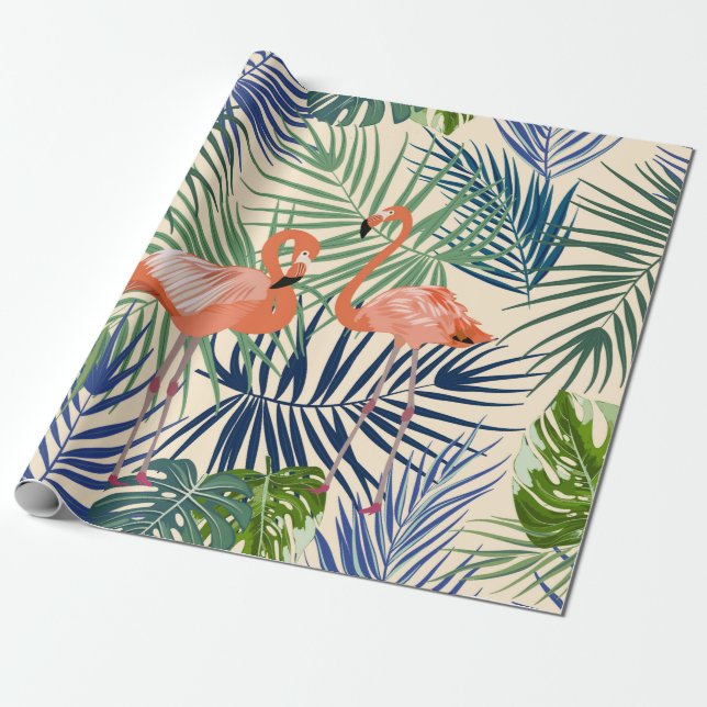 Tropical seamless pattern with flamingo. Botany de Wrapping Paper (Unrolled)