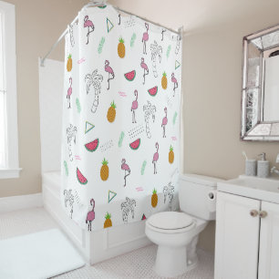 Tropical seamless pattern with Flamingo pineapple Shower Curtain
