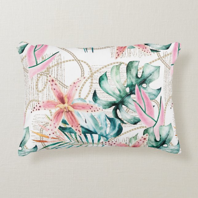 Tropical seamless pattern with orchids leaves and  decorative cushion (Front)