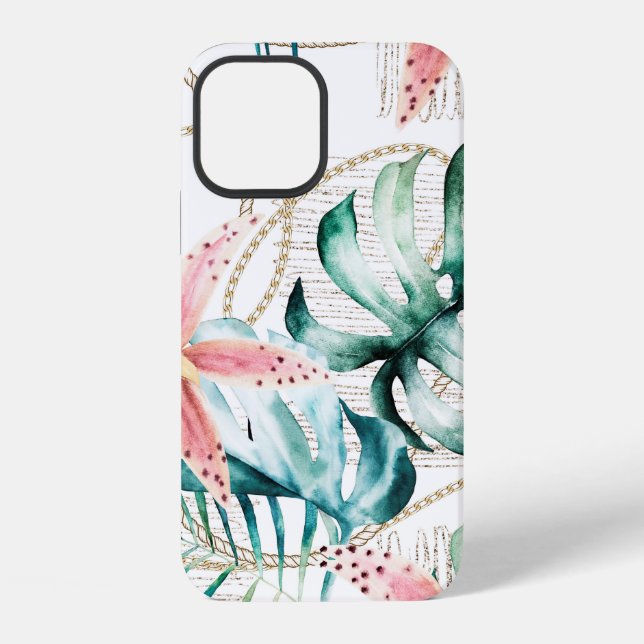 Tropical seamless pattern with orchids leaves and  iPhone case (Back)