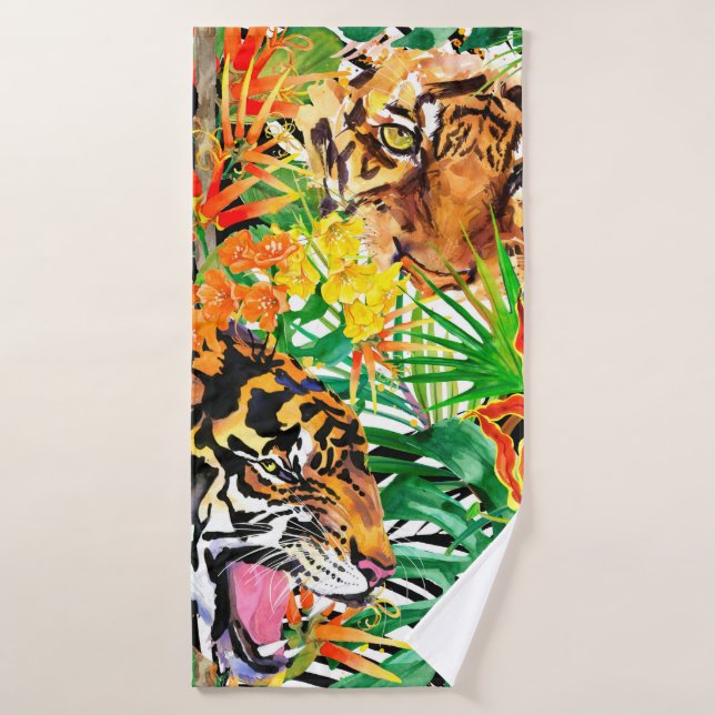 tropical seamless pattern with tiger. watercolor j bath towel (Bath Towel)
