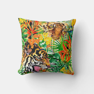 tropical seamless pattern with tiger. watercolor j cushion