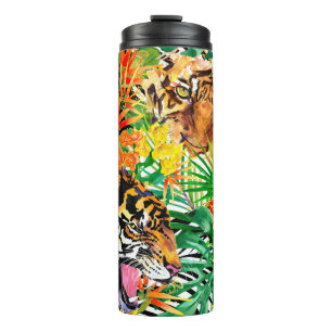 tropical seamless pattern with tiger. watercolor j thermal tumbler