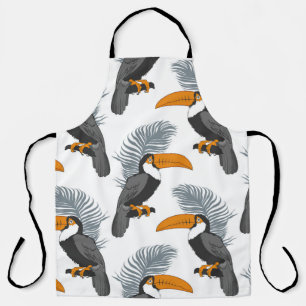 Tropical seamless pattern with toucans and leafs. apron