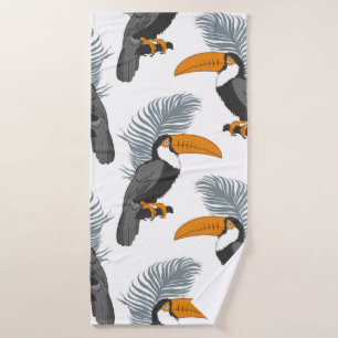 Tropical seamless pattern with toucans and leafs. bath towel