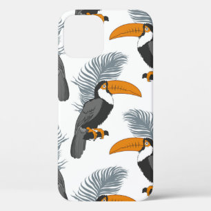 Tropical seamless pattern with toucans and leafs. iPhone 12 case