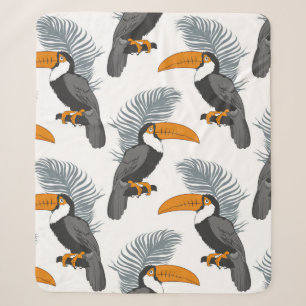 Tropical seamless pattern with toucans and leafs. sherpa blanket