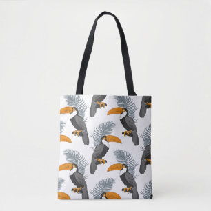 Tropical seamless pattern with toucans and leafs.  tote bag