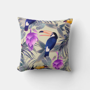 Tropical seamless pattern with toucans, monster, p cushion