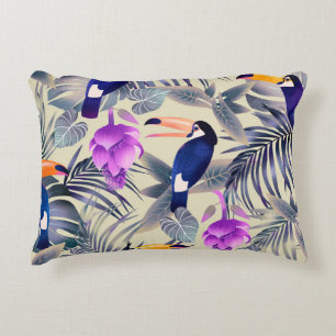 Tropical seamless pattern with toucans, monster, p decorative cushion