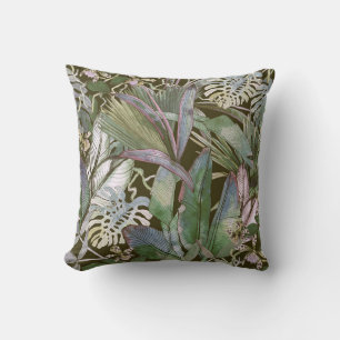 Tropical seamless pattern with tropical flowers, b cushion
