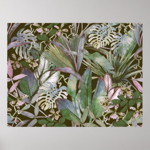 Tropical seamless pattern with tropical flowers, b poster