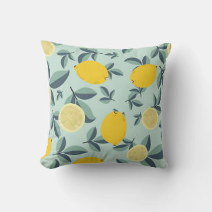Tropical seamless pattern with yellow lemons cushion