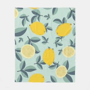 Tropical seamless pattern with yellow lemons fleece blanket