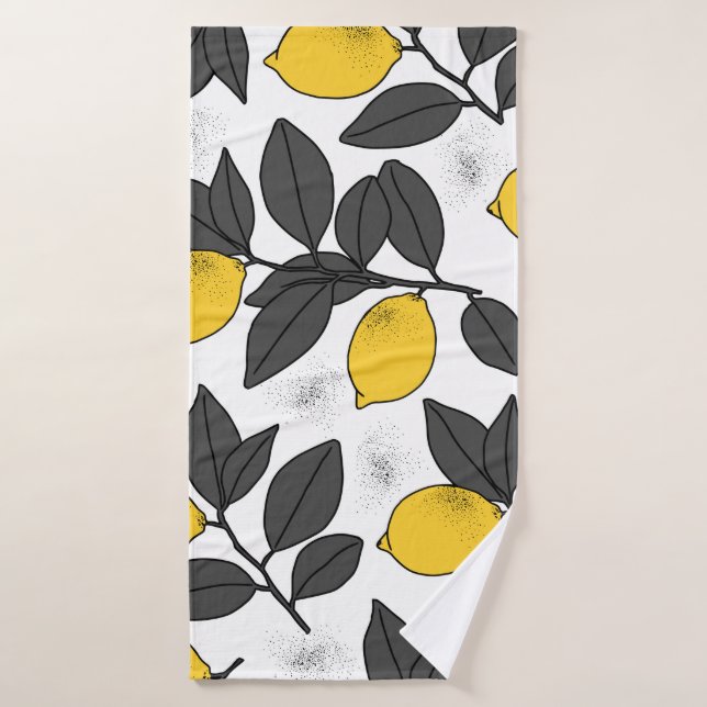 Tropical seamless pattern with yellow lemons. Hand Bath Towel (Bath Towel)