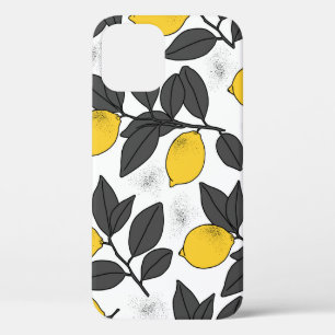 Tropical seamless pattern with yellow lemons. Hand iPhone 12 Case