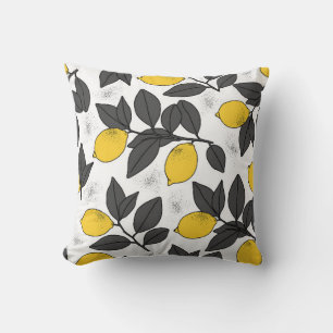Tropical seamless pattern with yellow lemons. Hand Cushion