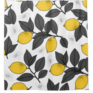Tropical seamless pattern with yellow lemons. Hand Shower Curtain