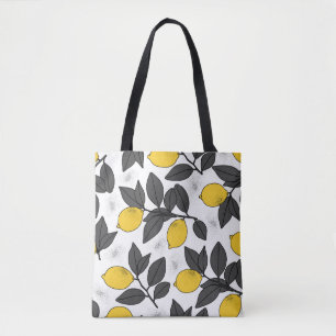 Tropical seamless pattern with yellow lemons. Hand Tote Bag